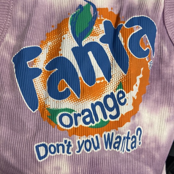 Fanta orange don't you wanta? Purple white Tye die ribbed crop top NWT Coca-Cola - Picture 3 of 7